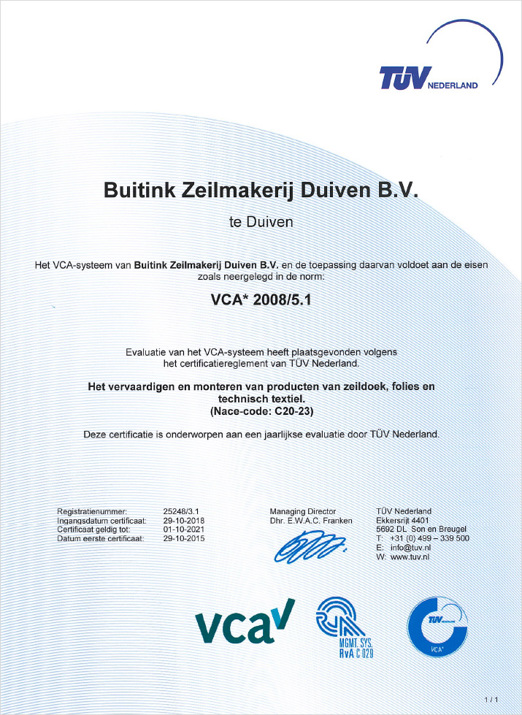 VCA certificaat  | Buitink Technology