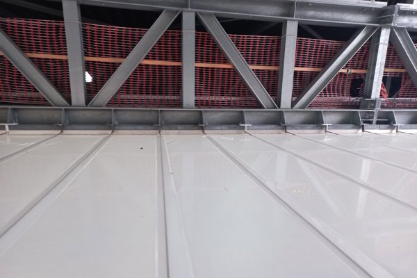 Top side of ETFE stretch ceiling with aluminium tension profiles, Ghent