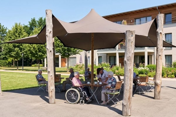Shaded seating at a care home