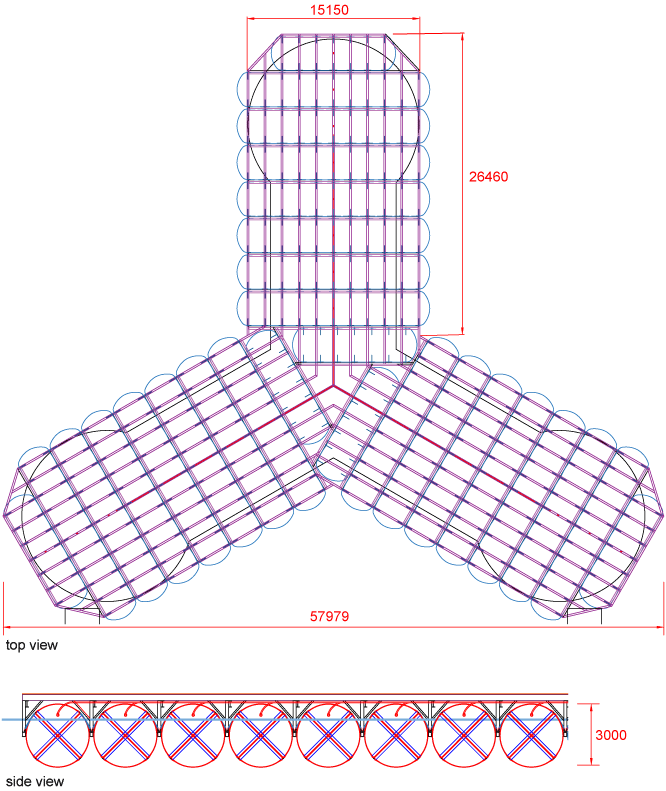 Schematic diagram of submersible dock with float system