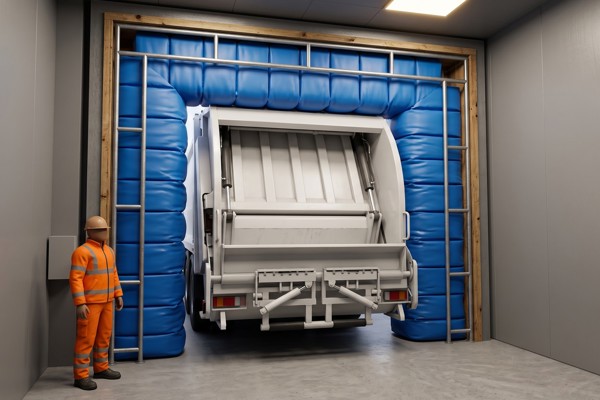 Binnenzijde modulaire opblaasbare dockshelter met medewerker