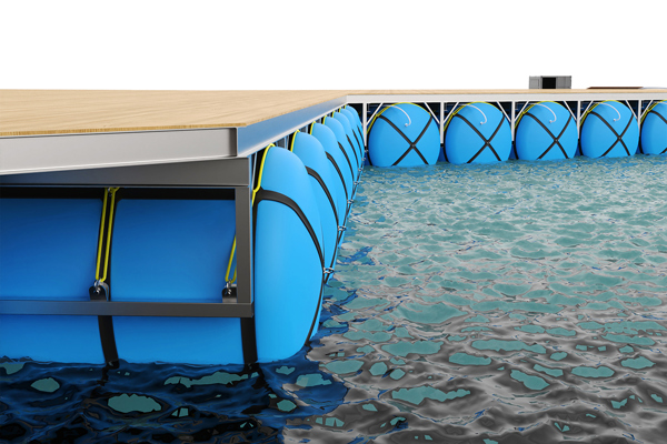 Inflatable floats for construction platform