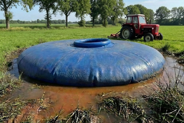 Flexibele opkisting gevuld met kwelwater voor stabilisatie op het maaiveld