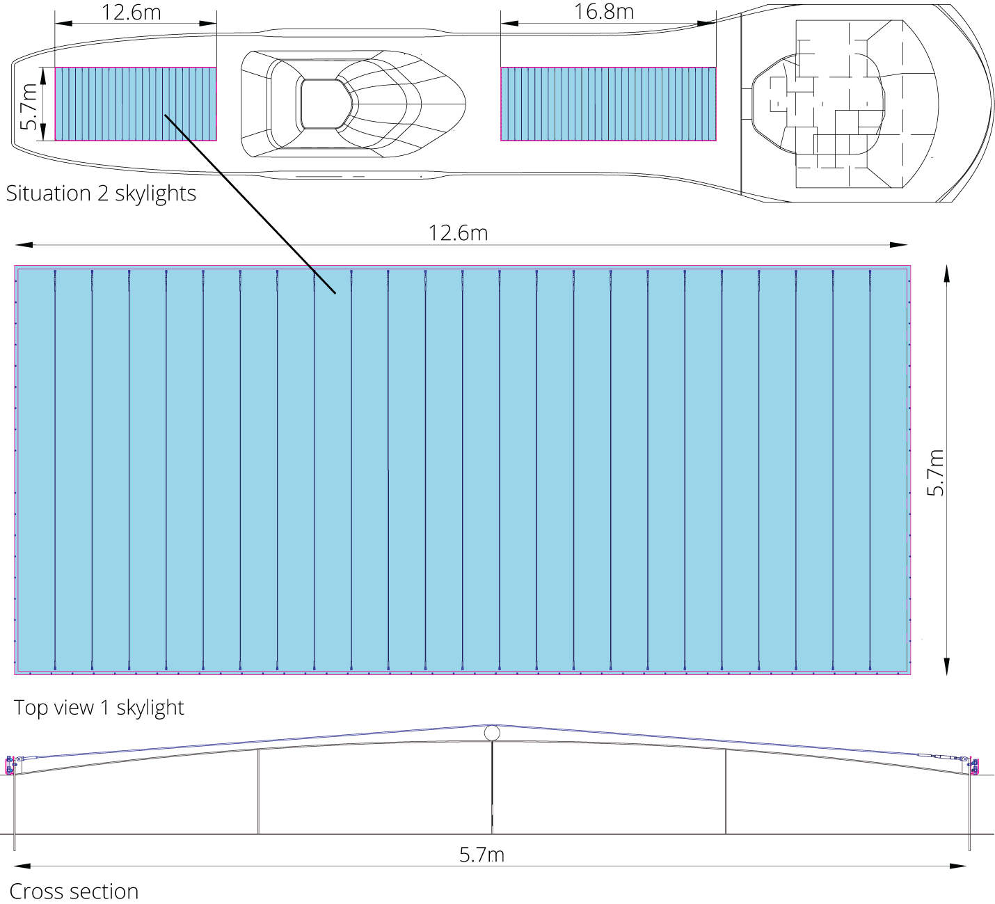 Desenho de pormenor de clarabóias em ETFE