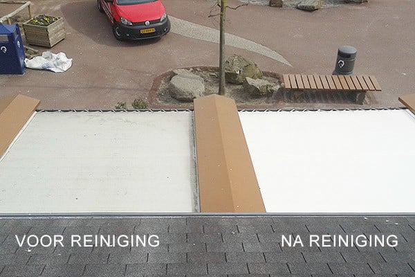 Doekdak vóór en na reiniging