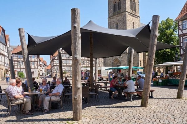 Market square with shade roof