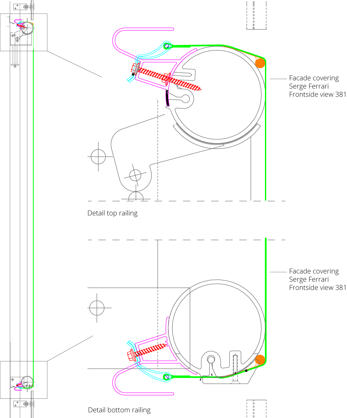 Dettaglio del sistema di rivestimento della facciata