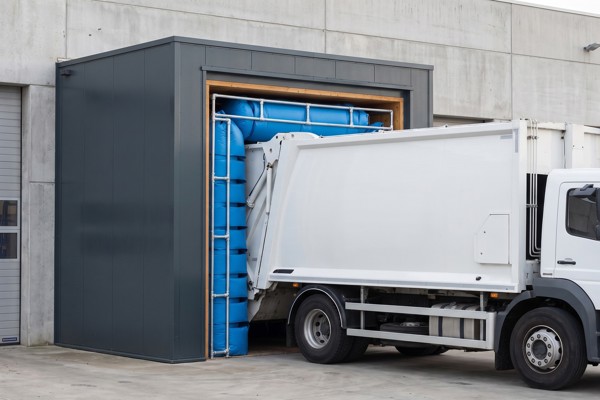 Modulaire opblaasbare dockshelter met vrachtwagen in het portaal