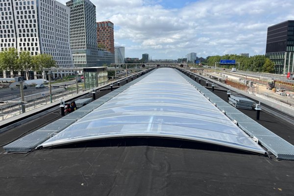 ETFE roof light on the platform canopy of Amsterdam Zuid station